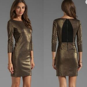 Alice + Olivia Metallic Gold Lurex Sheath Dress Long Sleeve Holiday Party 0